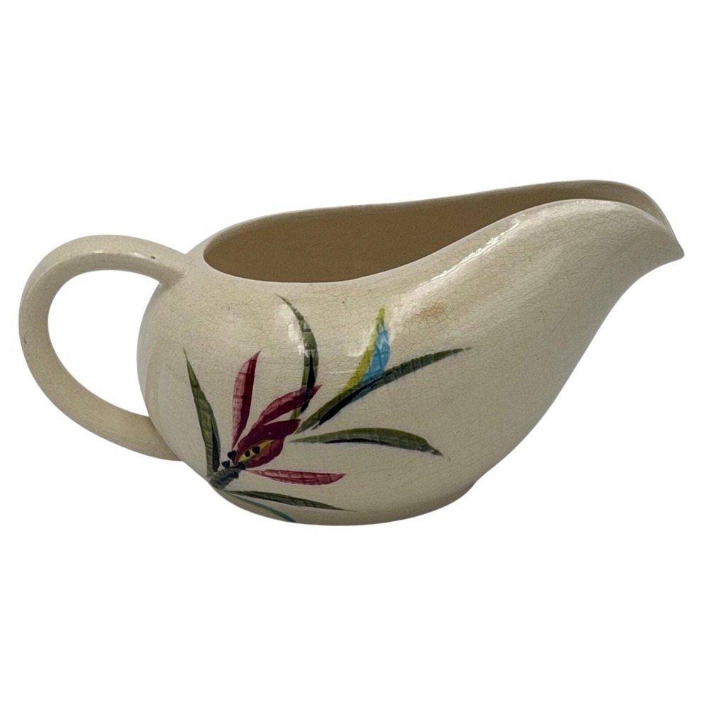 Vtg Kasuga Japan Daphne Hand-Painted Tropical Floral Gravy Boat Creamer MCM READ